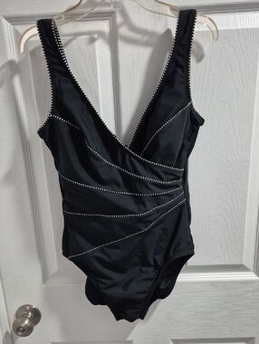 Black One-Piece Swimsuit with White Trim
